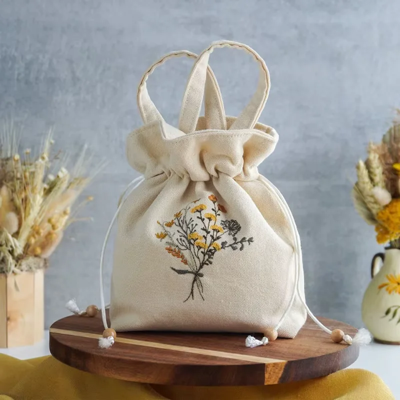 Embroidered Cotton Drawstring Handbag product view 6